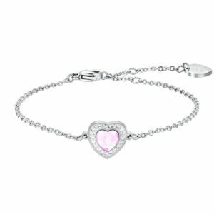BRACCIALE DONNA IN ACCIAIO CUORE CRISTALLO ROSA E CRISTALLI BIANCHI