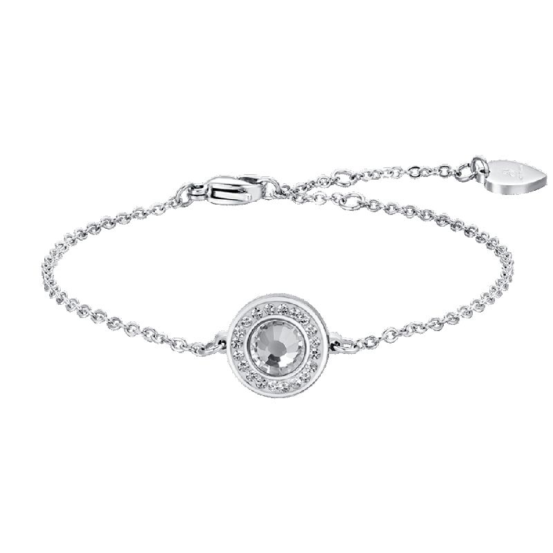 BRACCIALE DONNA IN ACCIAIO ELEMENTO CRISTALLO BIANCO E CRISTALLI BIANCHI