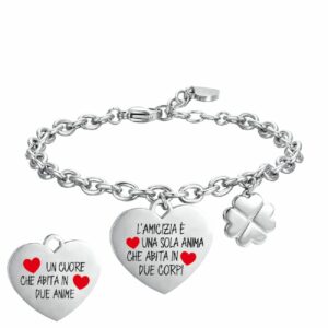 BRACCIALE DONNA IN ACCIAIO L'AMICIZIA E' UNA SOLA ANIMA CHE ABITA IN DUE CORPI