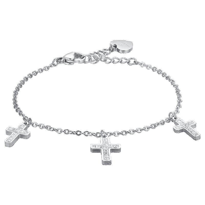 BRACCIALE DONNA IN ACCIAIO ELEMENTI TONDI CON CRISTALLI BIANCHI