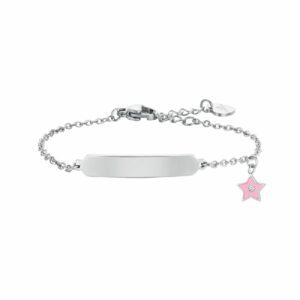 BRACCIALE BAMBINA IN ACCIAIO SMALTO ROSA E PIASTRA