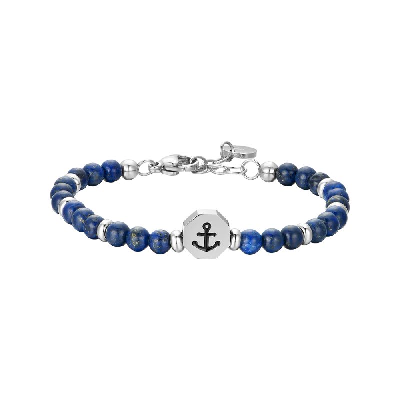 BRACCIALE BAMBINO IN ACCIAIO ANCORA CON PIETRE BLU