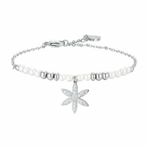 BRACCIALE DONNA IN ACCIAIO CON PERLE E FIORE DELLA VITA