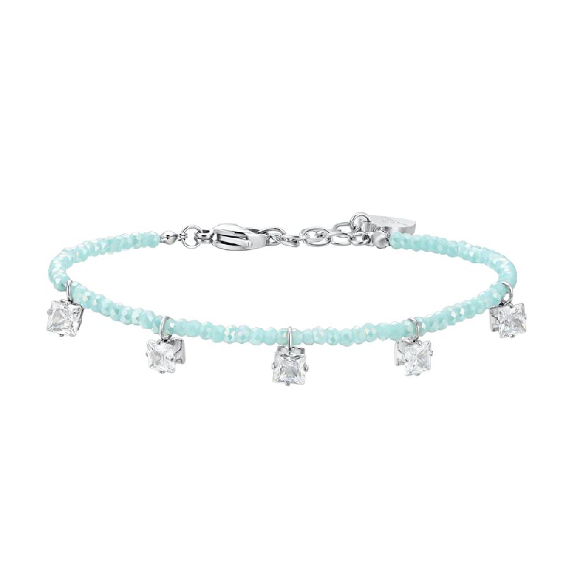 BRACCIALE DONNA IN ACCIAIO CRISTALLI TURCHESI E ZIRCONI BIANCHI