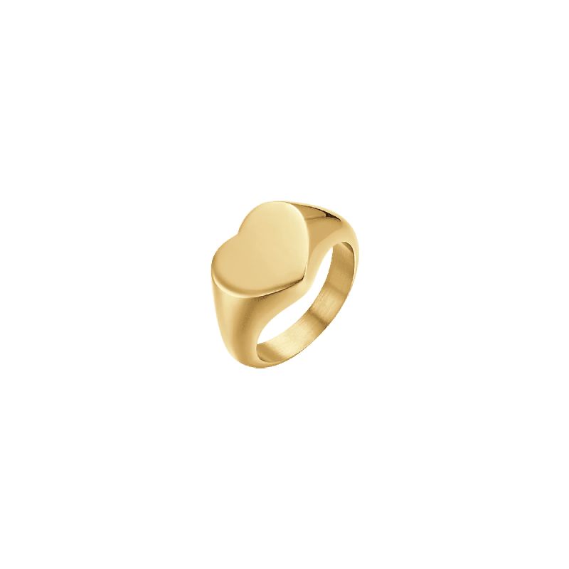 ANELLO DONNA SIGILLO IN ACCIAIO IP GOLD CON CUORE - MISURA 8