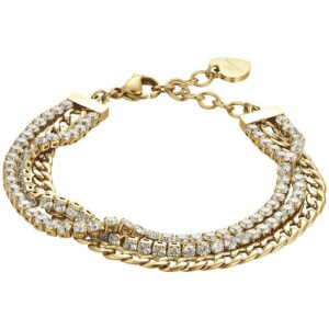 BRACCIALE DONNA IN ACCIAIO DORATO CON CRISTALLI BIANCHI MULTIMAGLIA