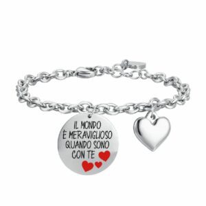 BRACCIALE DONNA IN ACCIAIO IL MONDO E' MERAVIGLIOSO QUANDO SONO CON TE