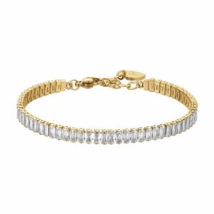 BRACCIALE DONNA IN ACCIAIO IP GOLD CON CRISTALLI BAGUETTE BIANCHI