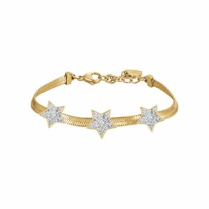 BRACCIALE DONNA SNAKE IN ACCIAIO IP GOLD CON STELLE CON CRISTALLI BIANCHI