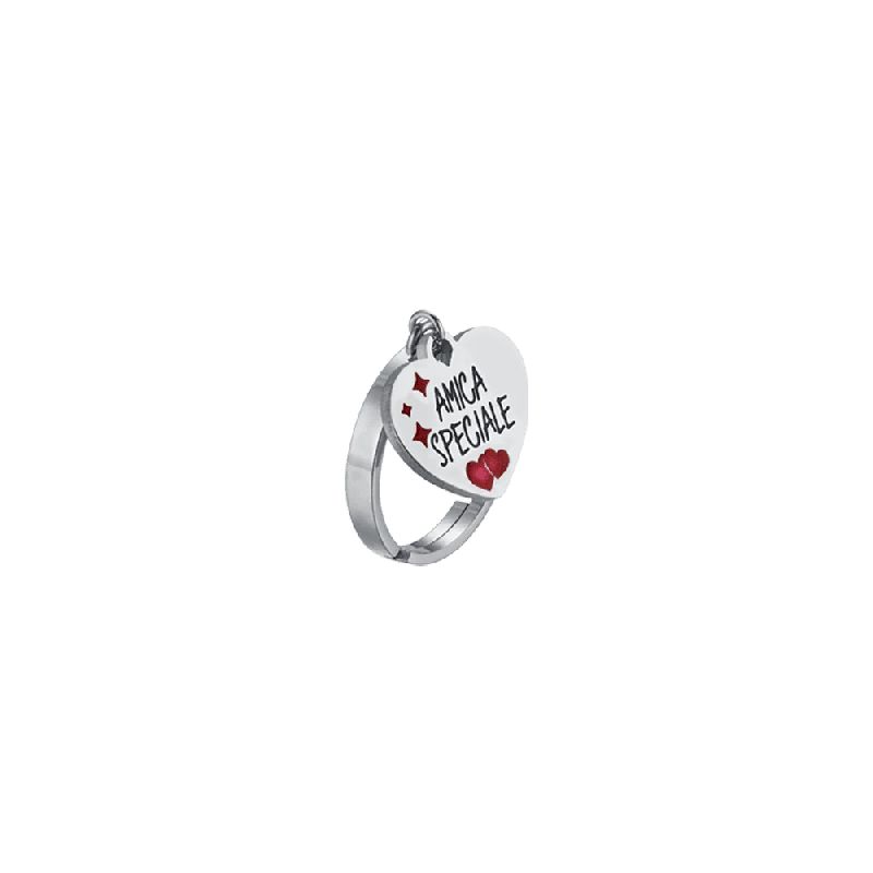 ANELLO DONNA IN ACCIAIO AMICA SPECIALE CON CUORE E ROSSO