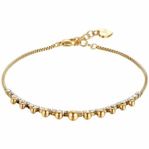 BRACCIALE DONNA IN ACCIAIO IP GOLD CON CRISTALLI BIANCHI E SFERE