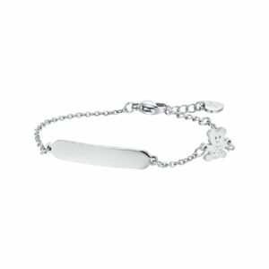 BRACCIALE BAMBINA IN ACCIAIO CON PIASTRA ED ORSETTO CON CRISTALLI BIANCHI