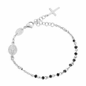 BRACCIALE DONNA ROSARIO IN ACCIAIO CON CRISTALLI NERI