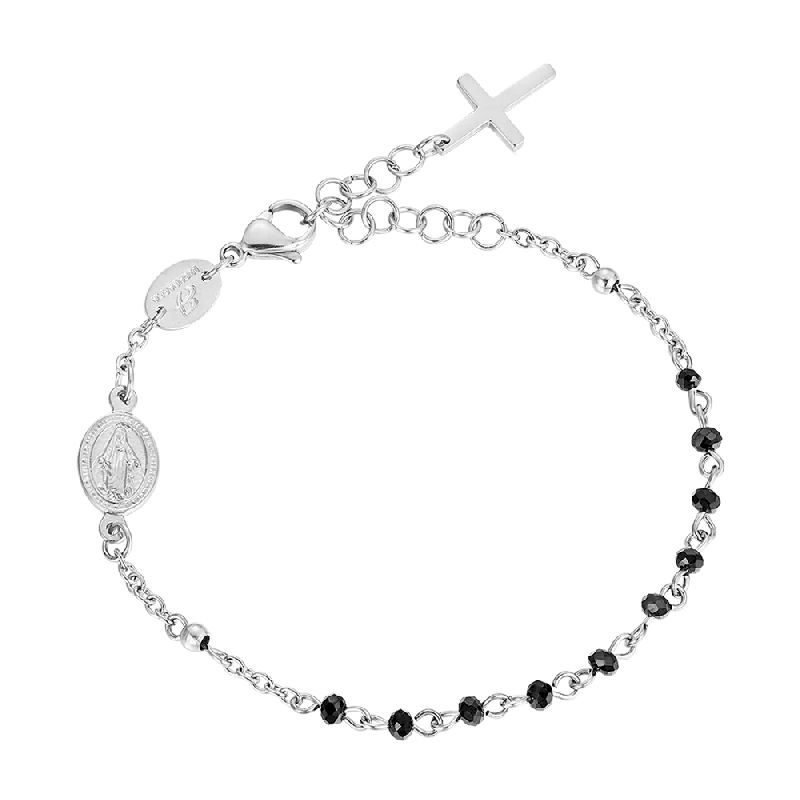 BRACCIALE DONNA ROSARIO IN ACCIAIO CON CRISTALLI NERI