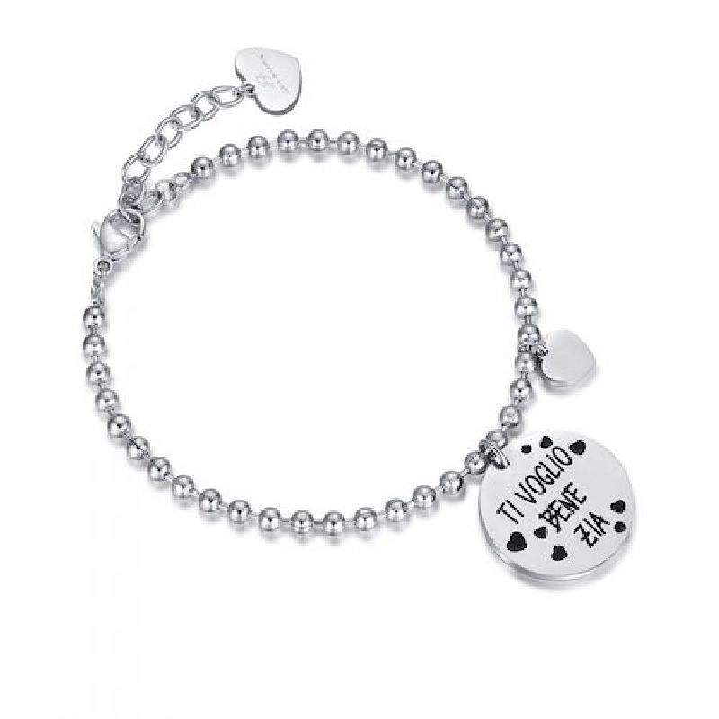 BRACCIALE DONNA IN ACCIAIO CON FRASE "TI VOGLIO BENE ZIA"