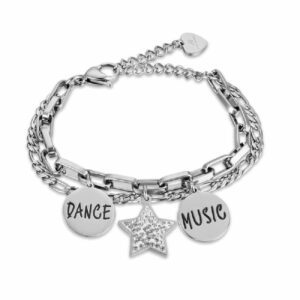 BRACCIALE DONNA IN ACCIAIO CON STELLA CON CRISTALLI BIANCHI E PIASTRE CON SMALTO