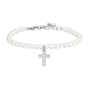 BRACCIALE donna in acciaio perle e croce