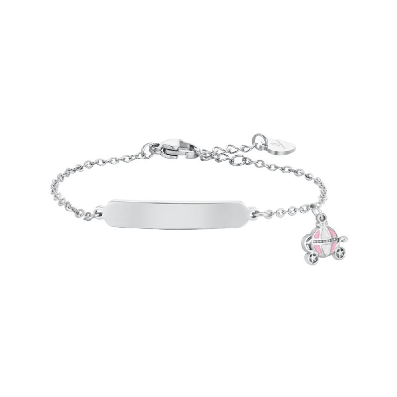 BRACCIALE BAMBINA IN ACCIAIO CARROZZA E PIASTRA