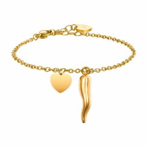 BRACCIALE DONNA IN ACCIAIO E IP GOLD CON CORNO E CUORE