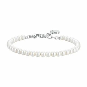 BRACCIALE DONNA IN ACCIAIO CON PERLE SINTETICHE BIANCHE