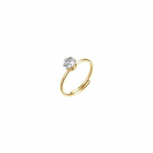 ANELLO SOLITARIO DONNA IN ACCIAIO IP GOLD CON ZIRCONE BIANCO