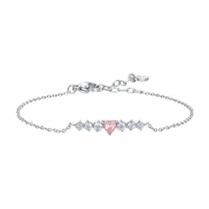 BRACCIALE DONNA IN ACCIAIO CON CUORE ROSA E CRISTALLI BIANCHI