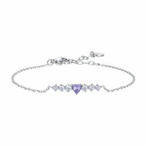 BRACCIALE DONNA IN ACCIAIO CON CUORE VIOLA E CRISTALLI BIANCHI