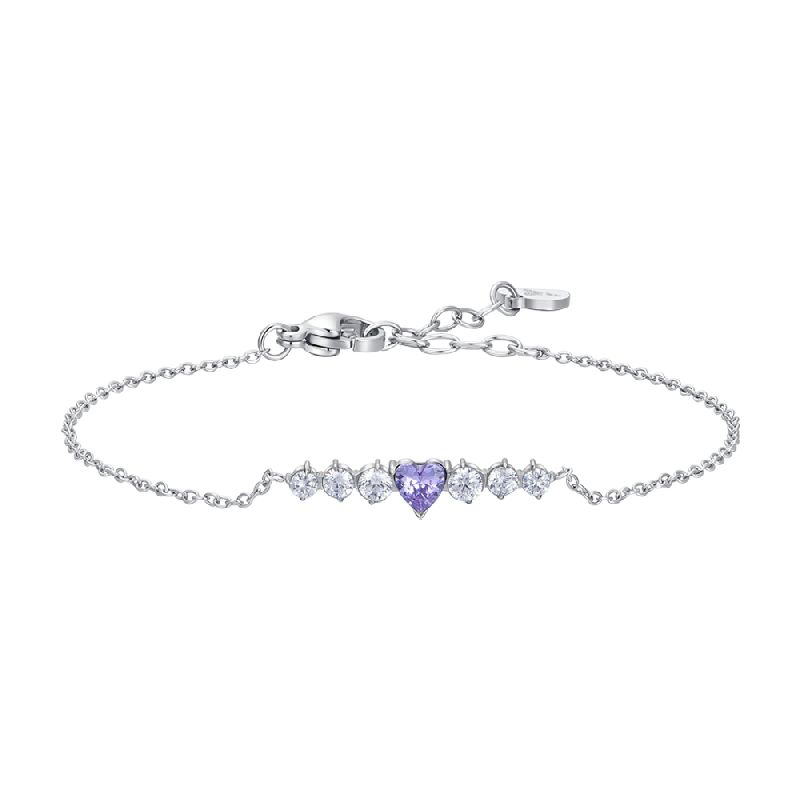BRACCIALE DONNA IN ACCIAIO CON CUORE VIOLA E CRISTALLI BIANCHI
