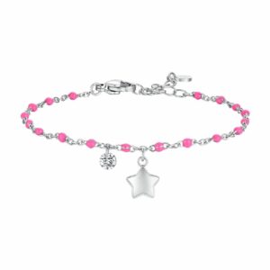 BRACCIALE DONNA IN ACCIAIO CON STELLA, CRISTALLO E PIETRE CON SMALTO FUCSIA