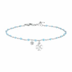 BRACCIALE DONNA IN ACCIAIO CON QUADRIFOGLIO,CRISTALLO E PIETRE CON SMALTO TURCHE