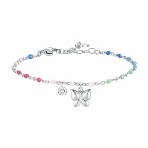 BRACCIALE DONNA IN ACCIAIO CON FARFALLA,CRISTALLO E PIETRE CON SMALTO MULTICOLOR