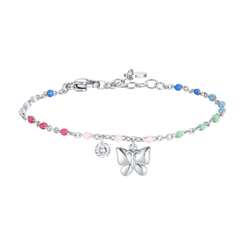 BRACCIALE DONNA IN ACCIAIO CON FARFALLA,CRISTALLO E PIETRE CON SMALTO MULTICOLOR