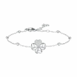 BRACCIALE DONNA IN ACCIAIO CON QUADRIFOGLIO E PUNTI LUCE DI ZIRCONE BIANCO