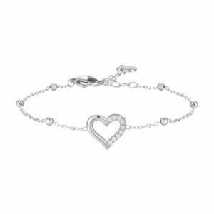 BRACCIALE DONNA IN ACCIAIO CON CUORE E PUNTI LUCE DI ZIRCONE BIANCO