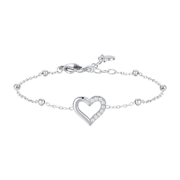 BRACCIALE DONNA IN ACCIAIO CON CUORE E PUNTI LUCE DI ZIRCONE BIANCO