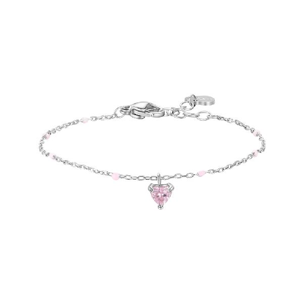 BRACCIALE BAMBINA IN ACCIAIO CON CUORE ZIRCONE ROSA E PIETRE ROSA