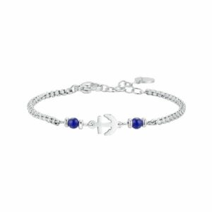 BRACCIALE BAMBINO IN ACCIAO CON ANCORA E PIETRE BLU LAPIS