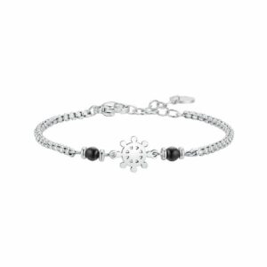 BRACCIALE BAMBINO IN ACCIAIO CON TIMONE E PIETRE AGATA NERA