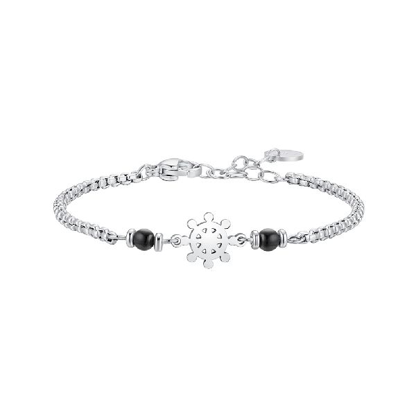 BRACCIALE BAMBINO IN ACCIAIO CON TIMONE E PIETRE AGATA NERA