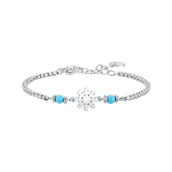 BRACCIALE BAMBINO IN ACCIAIO CON ANCORA E PIETRE TURCHESI