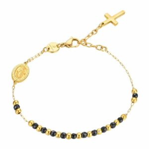 BRACCIALE ROSARIO UOMO CON PIETRA EMATITE GRIGIA. MADONNA MIRACOLOSA E CROCE IN