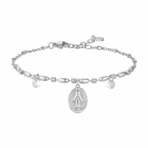 BRACCIALE DONNA IN ACCIAIO CON MADONNINA MIRACOLOSA E ZIRCONI BIANCHI