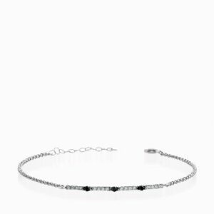 bracciale con catena in oro bianco bacchetta centrale con diamanti e diamanti neri