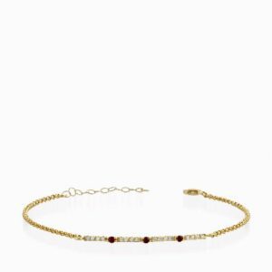 bracciale con catena in oro giallo bacchetta centrale con diamanti e rubini