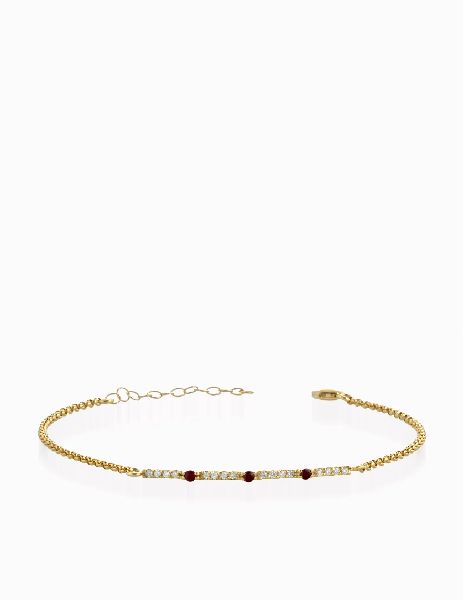 bracciale con catena in oro giallo bacchetta centrale con diamanti e rubini