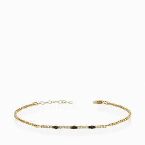 bracciale con catena in oro giallo bacchetta centrale con diamanti e diamanti neri