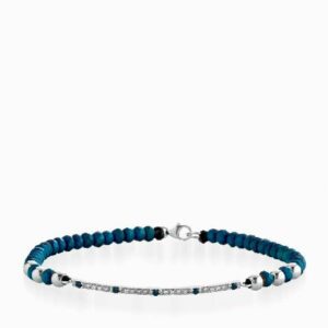 bracciale con laccio e chiusura in oro bianco bacchetta di diamanti e zaffiri