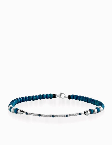 bracciale con laccio e chiusura in oro bianco bacchetta di diamanti e zaffiri