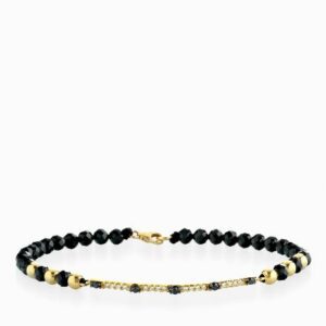 bracciale con laccio e chiusura in oro giallo bacchetta di diamanti e diamanti neri