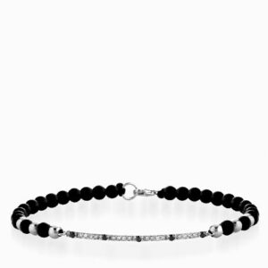 bracciale con laccio e chiusura in oro bianco bacchetta di diamanti neri e diamanti